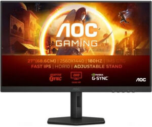 Monitor Gaming AOC Q27G4XF 27"/ QHD/ 0.5ms/ 180Hz/ IPS/ Regulable en altura/ Negro