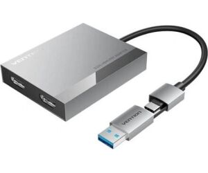 Conversor Vention ACXHB/ USB Tipo-C Macho/ USB Macho - 2x HDMI Hembra/ 15cm/ Gris