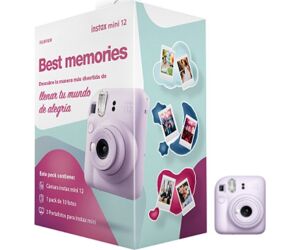 Kit camara fujifilm mini instax 12 color purpura + papel 10 fotos + 3 portara retratos