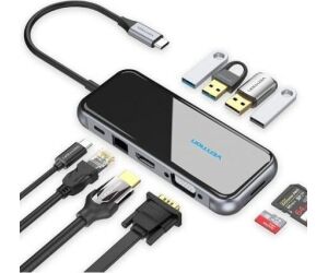 Docking USB Tipo-C Vention TFGHB/ 1xVGA/ 1xHDMI/ 4xUSB/ 1xUSB Tipo-C PD/ 1xRJ45/ 1xLector Tarjetas SD/ Gris