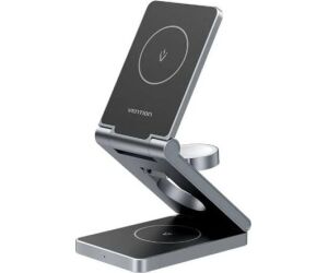 SOPORTE BASE DE CARGA INALAMBRICO 3en1 MAGSAFE 15W NEGRO VENTION