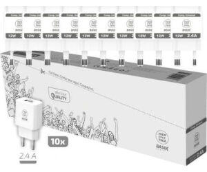 Pack 10 Cargadores de Pared Tech One Tech Basik TEC2954/ 1xUSB/ 12W