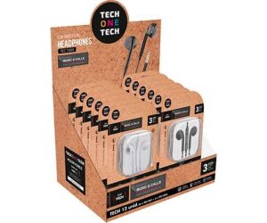 Expositor de Auriculares Tech One Tech EarTECH TEC1003 / con Micrfono/ Jack 3.5/ Incluye 6 Auriculares Blancos y 6 Auriculares Negros