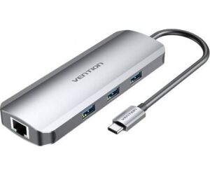 Docking USB Tipo-C Vention TOLHB/ 1xHDMI/ 3xUSB/ 1xUSB Tipo-C PD/ 1xRJ45/ 1xLector Tarjetas SD/ 1x MicroSD/ Jack 3.5/ Gris