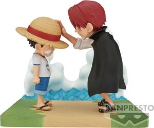 Figura banpresto one piece world collectable figure log stories monkey d. luffy & shanks 7cm