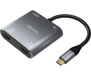 Conversor USB Tipo-C Aisens A109-0625/ 2x HDMI 4K SST MST Hembra - USB Tipo-C Macho - USB Hembra - USB Tipo-C Hembra