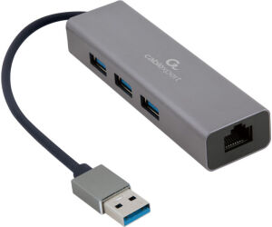 Adaptador De Red Gembird Usb Am Gigabit Con Hub De 3 Puertos Usb 3.0