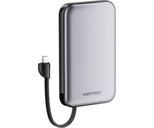 Powerbank 10000mAh Vention I12IA/ 20W/ Negra/ Incluye Cable USB Tipo-C y Lightning