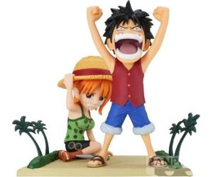 Figura banpresto one piece world collectable log stories monkey.d.luffy & nami 7cm