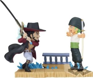 Figura banpresto one piece world collectable log stories zoro vs dracule mihawk 7cm