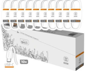 Pack 10 Cables USB 2.0 Tech One Tech Basik TEC2953/ USB Macho - USB Tipo-C Macho/ 1m/ Blanco