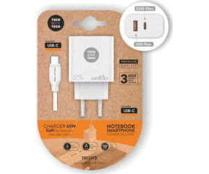 Cargador Gan de Pared Tech One Tech GaN PD TEC2273 / 1xUSB Tipo-C/ 1x USB/ 65W