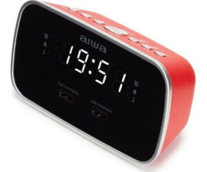 Radio reloj despertador aiwa cru - 19 1.5w rms 2 x usb rojo