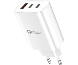 Cargador qcharx ares 3a 65w 2 puerto  tipo c + usb blanco