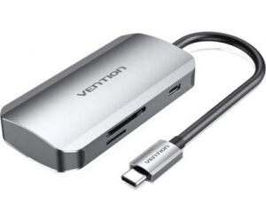 Docking USB Tipo-C Vention TNHHB/ 3xUSB/ 1xUSB Tipo-C PD/ 1xLector Tarjetas SD y MicroSD/ Gris