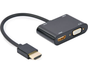 Hdmi Macho A Hdmi Hembra + Vga Hembra + Cable Adaptador De Audio Negro