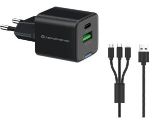 Cargador de pared conceptronic althea16b 33w + cable usb 3.0 3 en 1