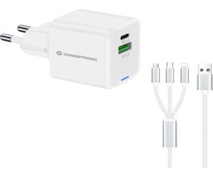 Cargador de pared conceptronic althea16w 33w + cable usb 3.0 3 en 1 blanco