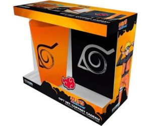 Pack especial abystyle naruto shippuden 3 articulos libreta konoha vaso largo xxl & pin akatsuki