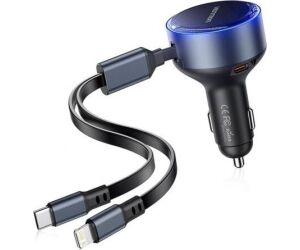 Cargador de Coche Vention FFOB0/ 1xUSB Tipo-C Macho/ 1xUSB Tipo-C hembra/ 1xLightning Macho/ 30W