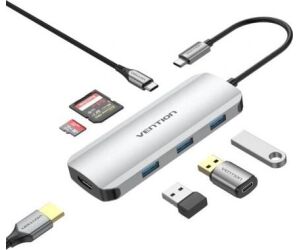 Docking USB Tipo-C Vention TOJHB/ 1xHDMI/ 3xUSB/ 1xUSB Tipo-C/ 1xLector tarjetas/ Gris