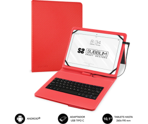 SUBBLIM Funda con Teclado Micro USB - USB C KEYTAB PRO USB 10,1" Red