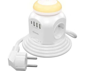 Regleta con Interruptor y Luz Nocturna Aisens ASPS-3A1CL01-W/ 4 Tomas de Corriente/ 1 USB Tipo-C/ 3 USB/ Cable 1.8m/ Blanco