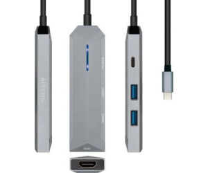 Docking USB Tipo-C Aisens ASUC-4P002-GR/ 1xHDMI/ 2xUSB/ 1xUSB Tipo-C PD/ Gris