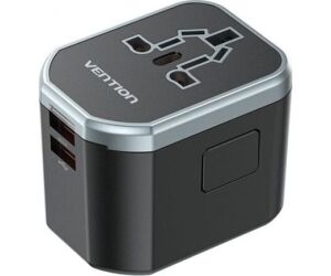 CARGADOR PARED UNIVERSAL TOMA DE CORRIENTE/USB-C/2xUSB-A 20W NEGRO VENTION