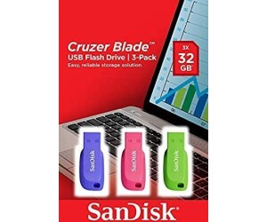 Memoria usb 2.0 sandisk 32gb cruzer blade pack 3 azul - verde - rosa