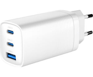 Cargador Rapido Usb Gembird Power Delivery Gan De 3 Puertos Y 65 W, Blanco