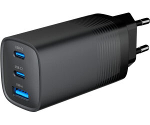 Cargador Rapido Usb Gembird Power Delivery Gan De 3 Puertos Y 65 W, Negro