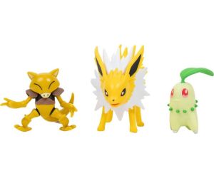 Pack de 3 figuras jazwares pokemon batalla chikorita abra y jolteon 5 cm