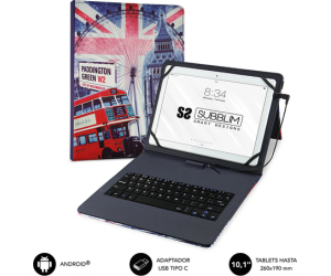 SUBBLIM Funda con Teclado Micro USB - USB C KEYTAB USB 10,1" England