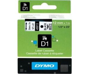 Cinta Rotuladora Adhesiva de Polister Dymo D1 45021/ para Label Manager/ 12mm x 7m/ Blanca-Negra