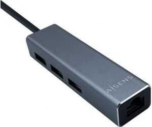 Hub USB Tipo-C Aisens A109-0396/ 3xUSB/ 1xRJ45/ Gris