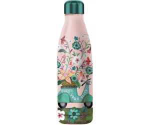 Botella isotermica enesco rosa estampado flores y moto