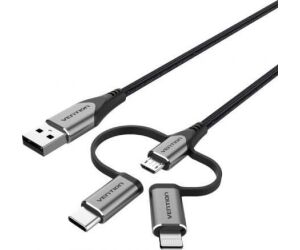 Cable Usb 2.0/m Micro Usb/m-usb-c/m-lightning-m 1 M Gris Vention