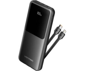 Powerbank 10000mAh Vention FHOB0/ 22.5W/ Negra/ Incluye Cable USB TIpo-C y Lightning