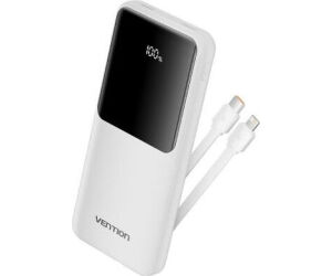 Powerbank 10000mAh Vention FHOW0/ 22.5W/ Blanca/ Incluye Cable USB TIpo-C y Lightning