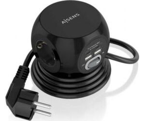 Regleta con Interruptor Aisens ASPS-2A2C05-BK/ 3 Tomas de Corriente/ 2 USB Tipo-C/ 2 USB/ Cable 1.4m/ Negro