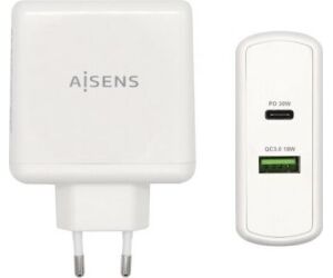 Cargador de Pared Aisens ASCH-2PD30QC-W/ 1xUSB Tipo-C/ 1x USB/ 48W