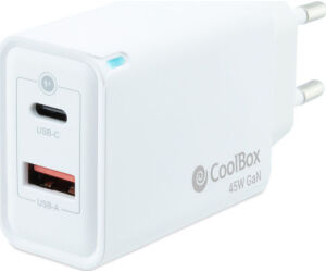 Coolbox Cargador Pared GAN 45W USB-C/USB-A