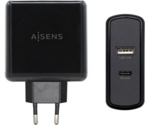 Cargador de Pared Aisens ASCH-2PD45A-BK/ 1xUSB Tipo-C/ 1x USB/ 57W