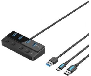 Hub USB 3.0 Vention CHWBF/ 4xUSB/ 1xUSB Tipo-C PD/ Incluye cable Carga USB Macho - USB Tipo-C Macho