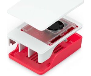 Carcasa raspberry pi 5 con ventilador roja y blanca