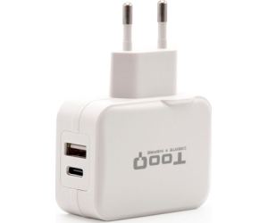 Cargador Pared Doble Puerto Usb-c Usb A 27w Blanco Tooq