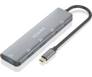 Hub USB Tipo-C Aisens A109-0857/ 3xUSB/ 1xUSB Tipo-C/ 1xUSB Tipo-C PD/ Gris