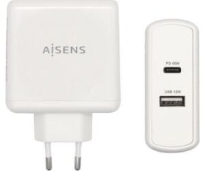 Cargador de Pared Aisens ASCH-2PD45A-W/ 1xUSB Tipo-C/ 1x USB/ 57W