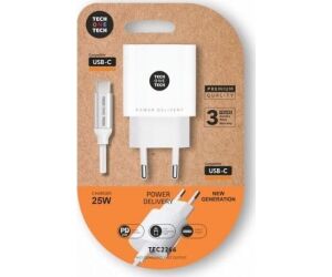 Cargador de Pared Tech One Tech TEC2266/ 1xUSB Tipo-C + Cable USB Tipo-C/ 3A/ Blanco